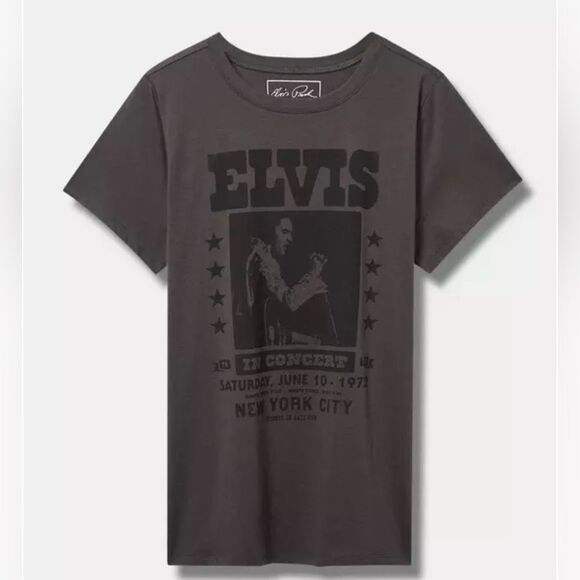 Torrid Vintage Elvis Poster Top, Gray & Black, Stretch, Rockabilly style NWT 3X - Picture 1 of 4